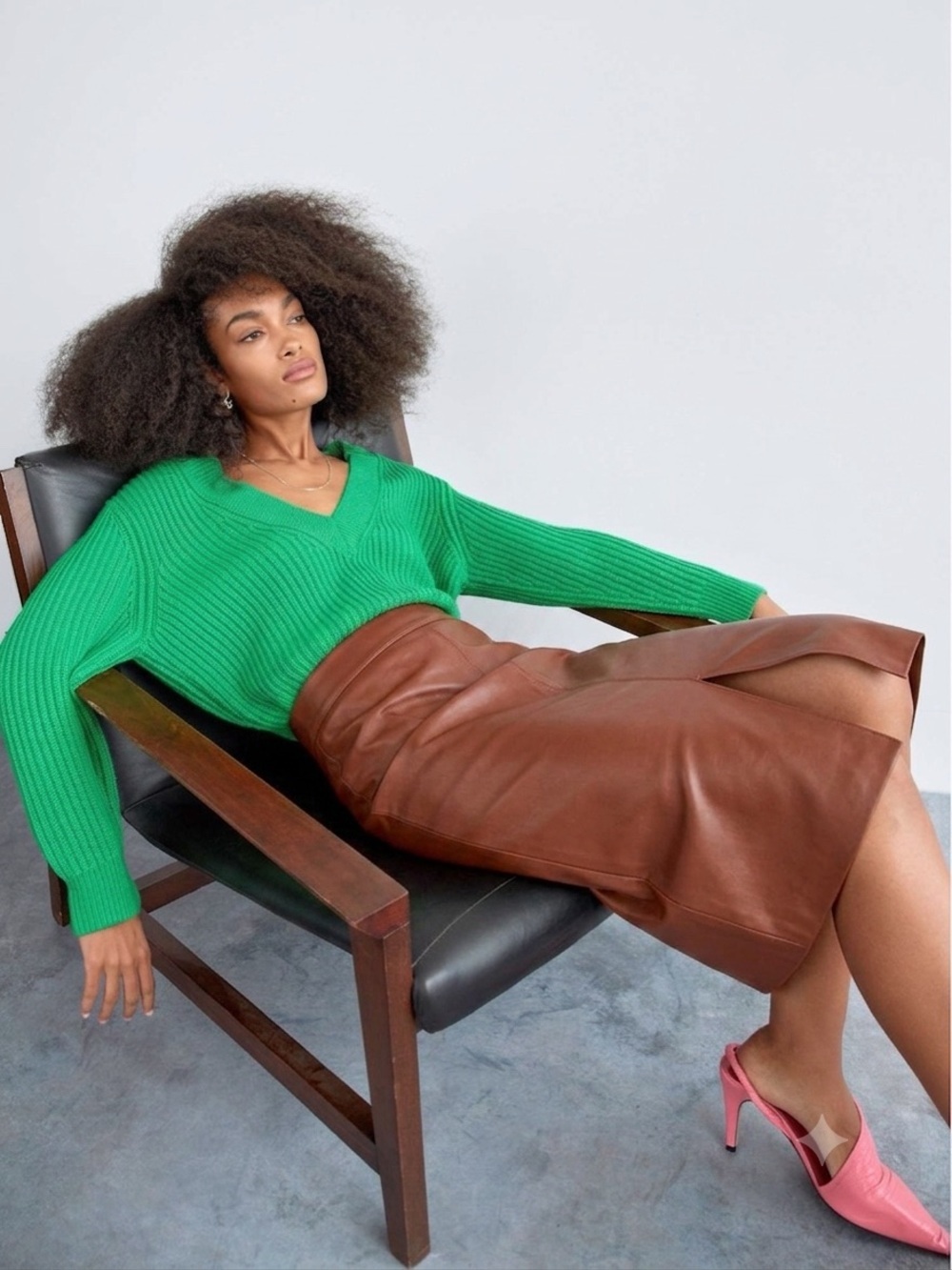 Aritzia Babaton Cognac Brown Vegan Leather Front Slit Midi Skirt - - US 00